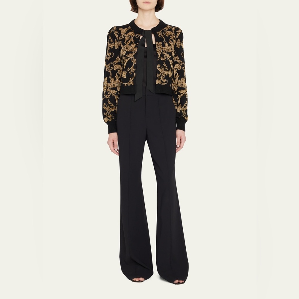 NWT $495 Alice + Olivia Kitty Jacquard Tie-Front Cardigan - Picture 2 of 7